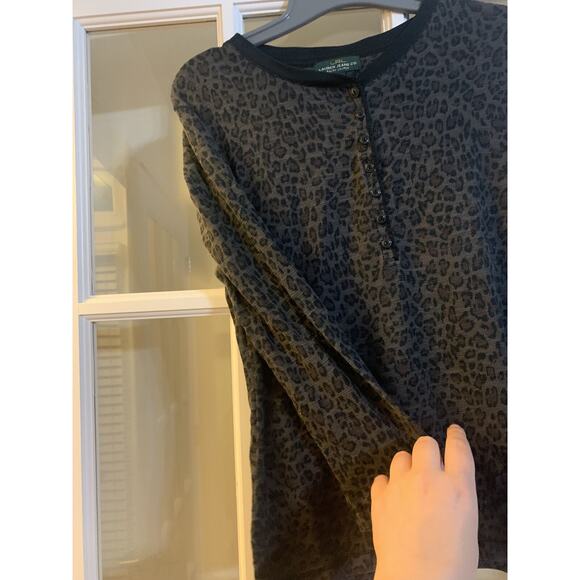 Lauren jeans leopard print long sleeve blouse animal print patterned shirt SZ M - Picture 3 of 6